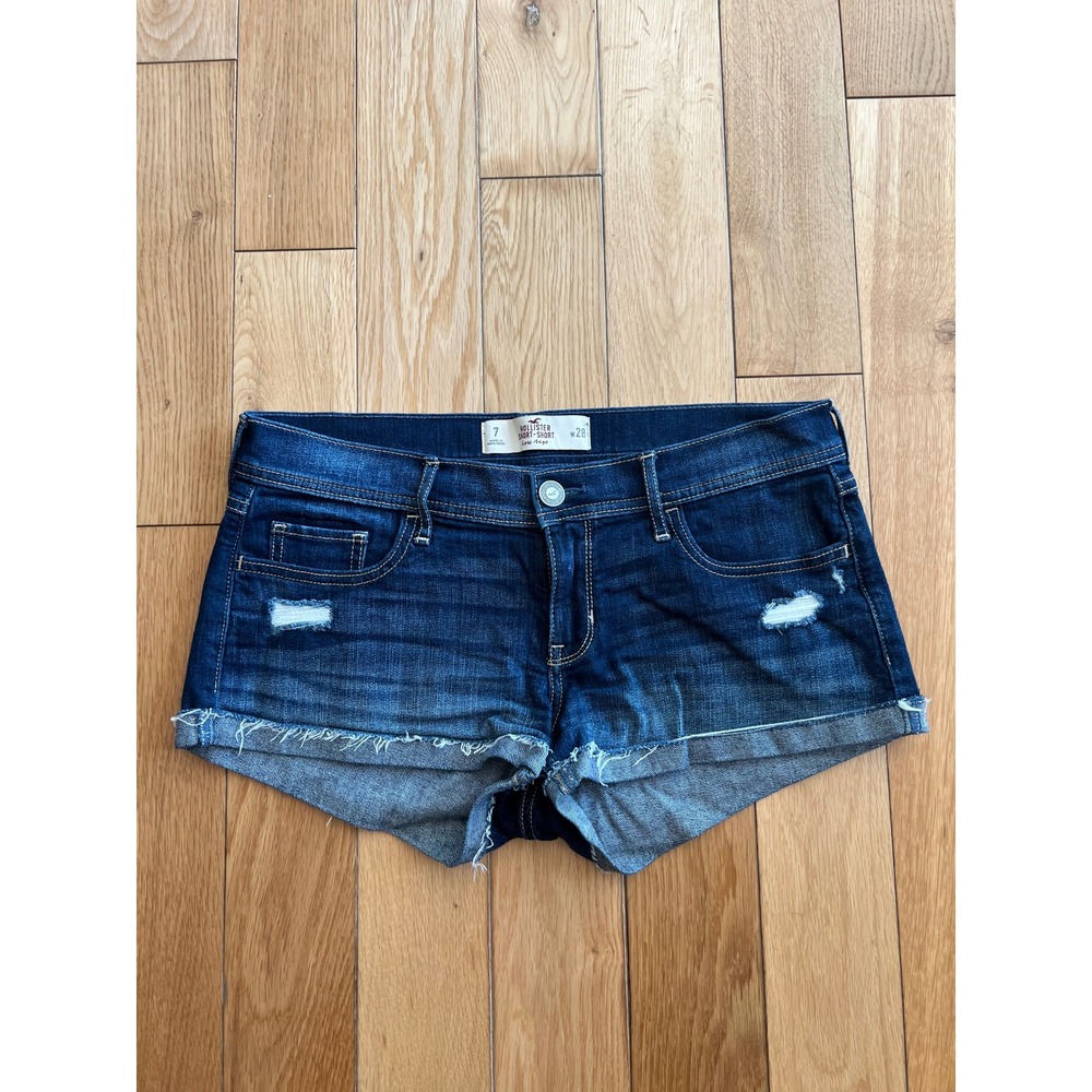 Vintage Y2K Hollister Micro Denim Shorts Low Rise Dark Wash Festival Womens 28